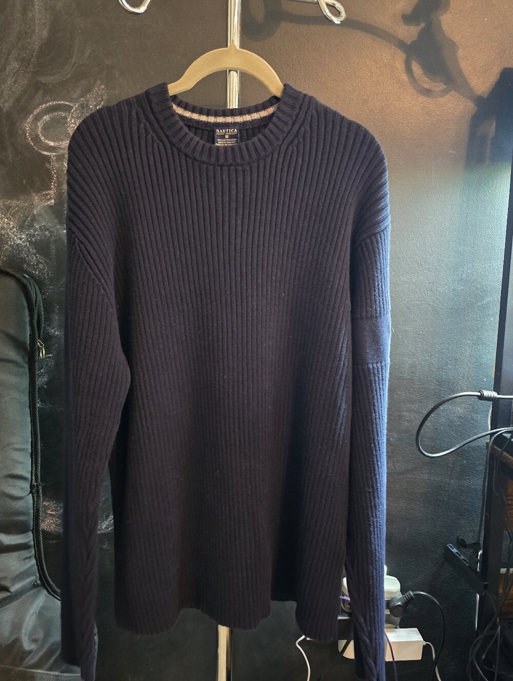 Nautica Men's Dark Navy Ribbed Crewneck Sweater. Size XL